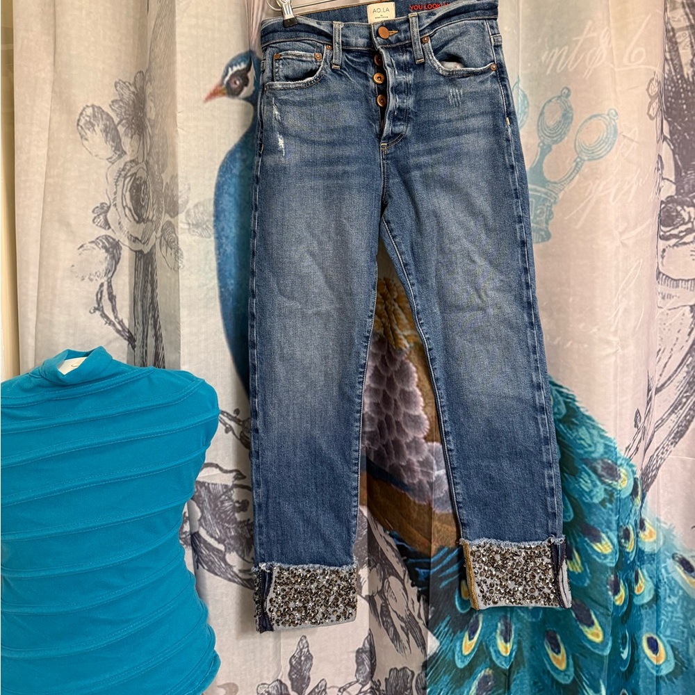 AO LA Alice & Olivia Studded Jeweled Highrise jeans Size 25
